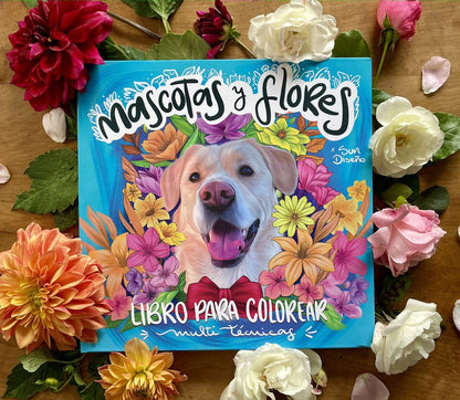 Libro para colorear Mascotas y Flores