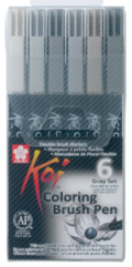 Set Marcadores Koi Brush Pens Grises 6 un